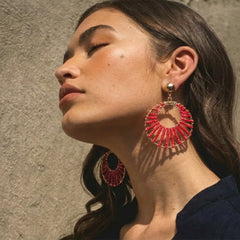 Golden Red Beads Earrings