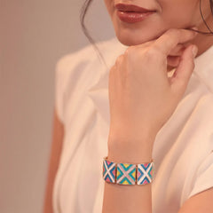 Multi Square Handpainted Metallic Bracelet