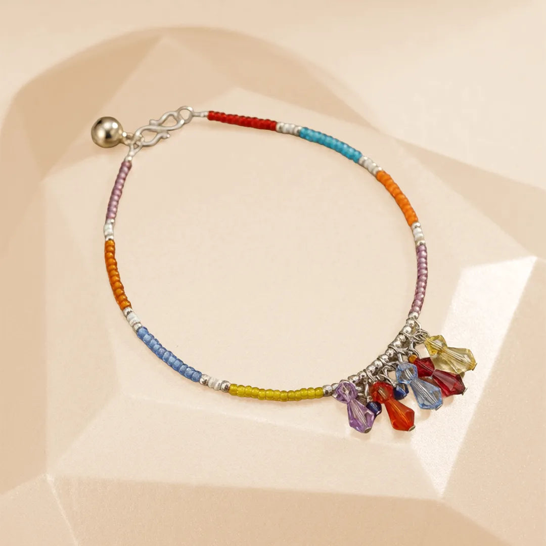 Multib Beads Tussel  Silver Anklet - Single