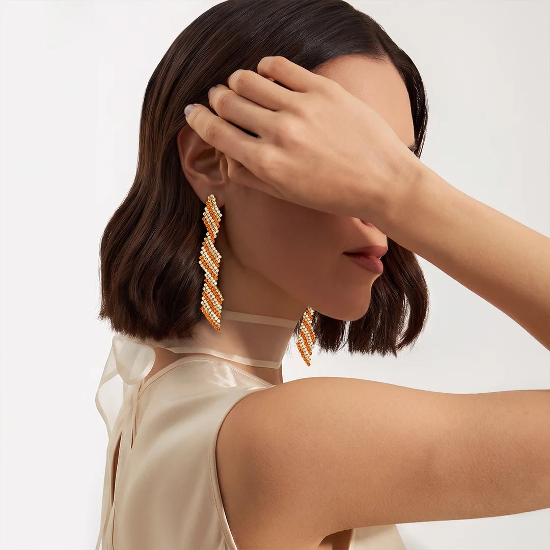 Mustard Stone Thai Earrings - Long