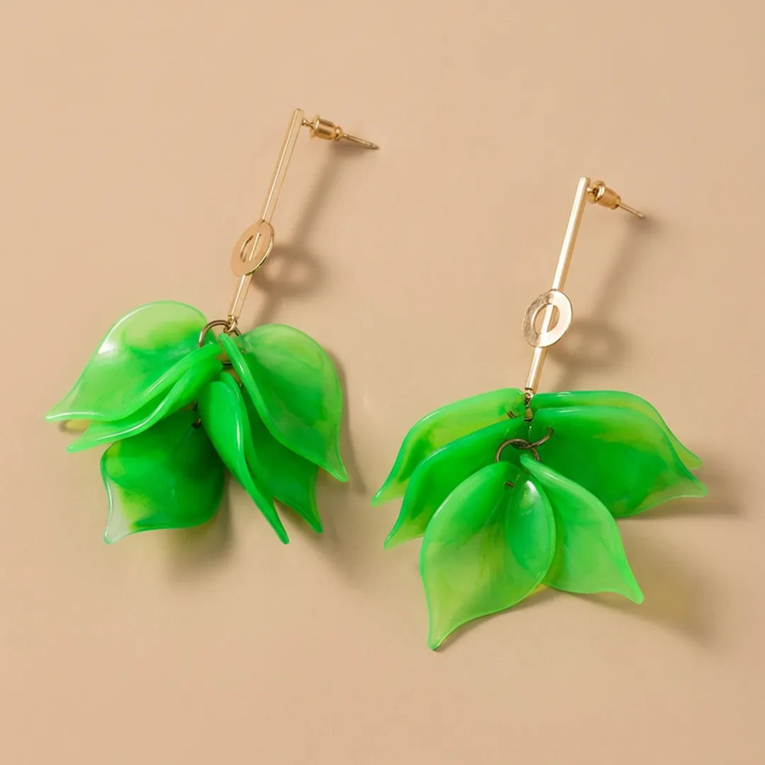 Neon Green Acrylic Floral Earrings