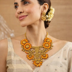 Orange Fuax Stone Bronze Metallic Necklace