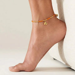 Orange Golden Beads Anklet - Single