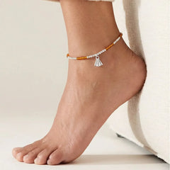 Orange Silver Beads Anklet - Single