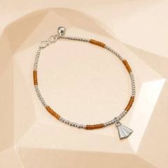 Orange Silver Beads Anklet - Single