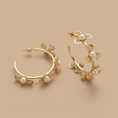 Pearl Hoops Earrings- Medium Size