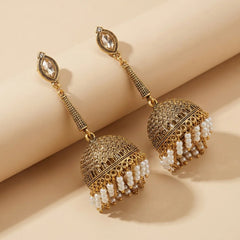 Pearl Stone Drop Jhumka Earrings