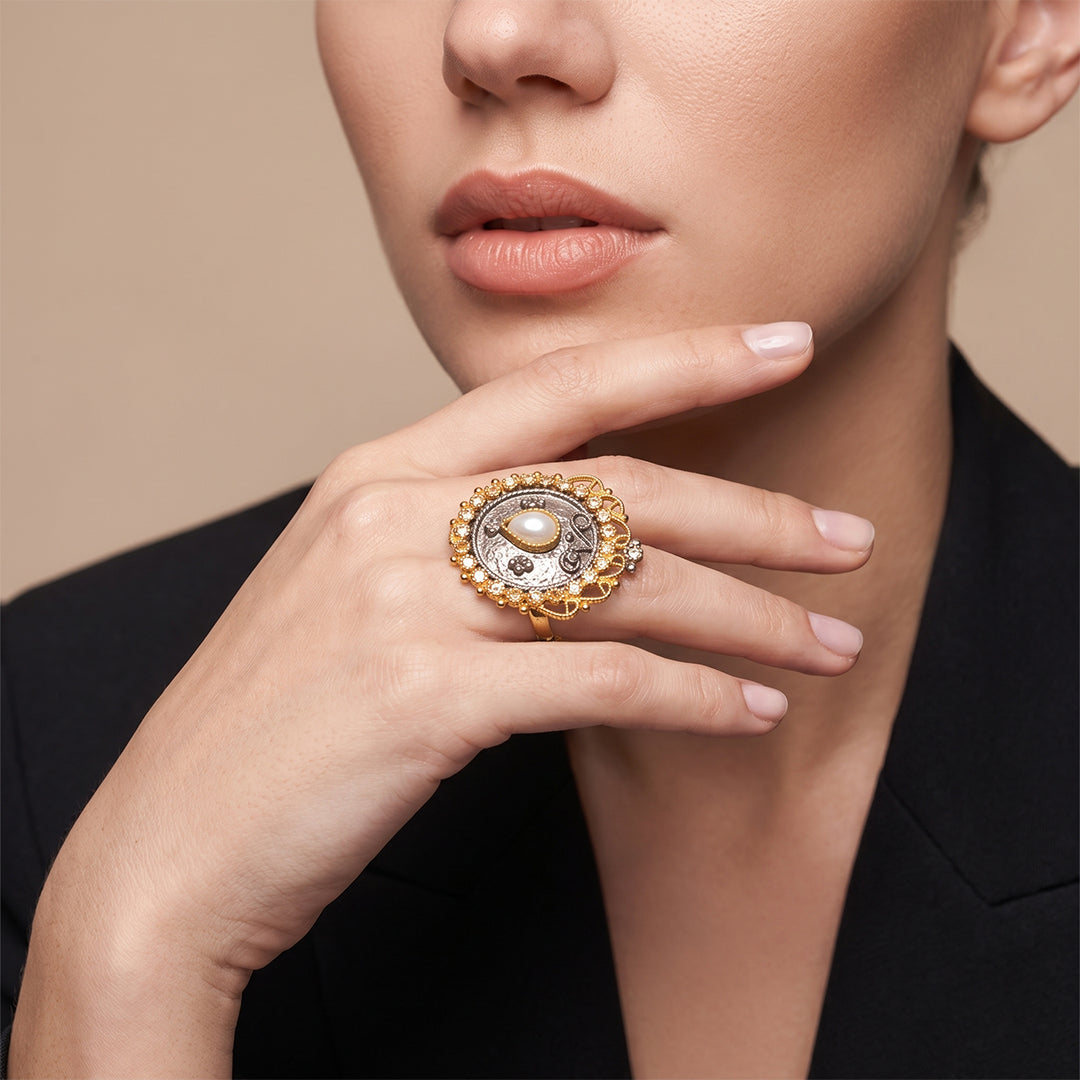 Pearl Stone Mesh Ring - Sizeable