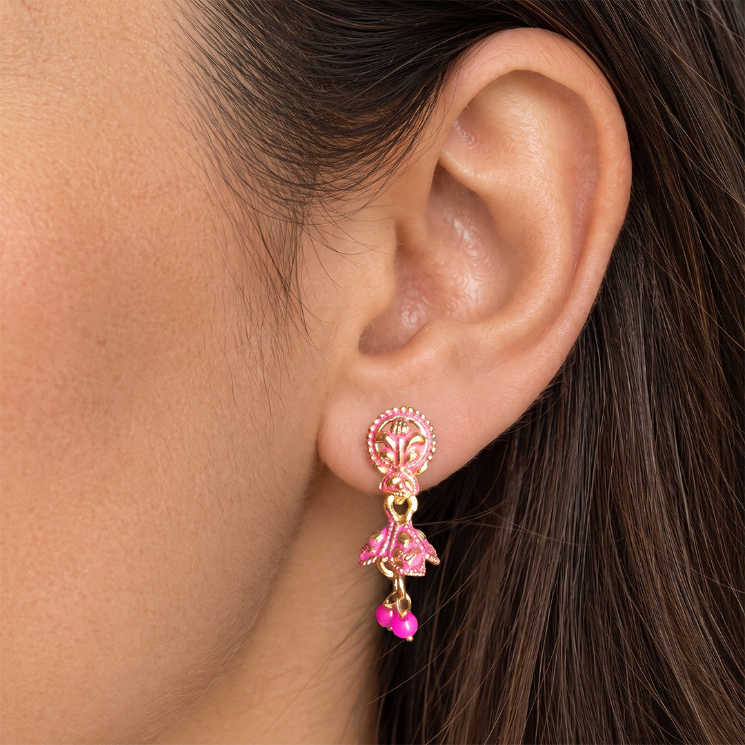 Pink Small Jhumki Earrings