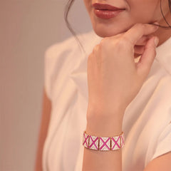 Pink Square Handpainted Metallic Bracelet