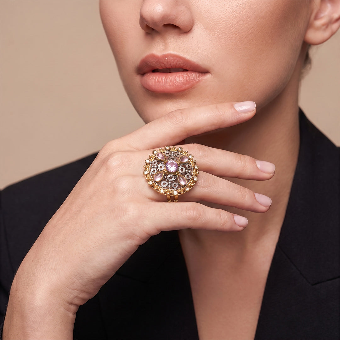 Pink Stone Mesh Ring - Sizeable