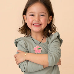 Kids Necklace - Handmade Polymer Pink Flower