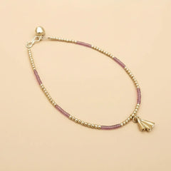 Purple Silver Beads Anklet - Single