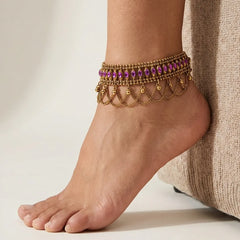 Purple Stones Bronze Anklet - Single