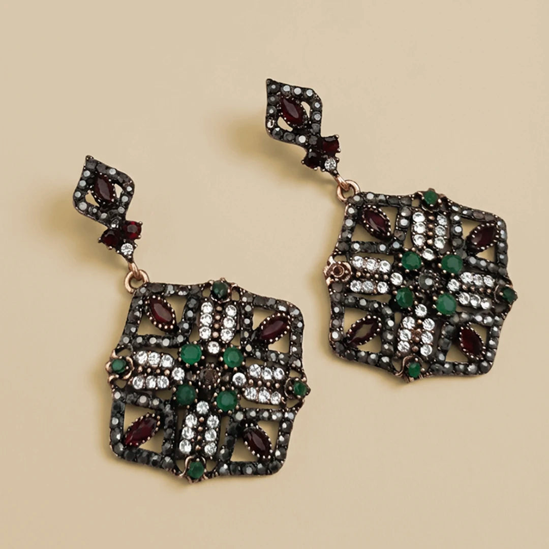 Red-Green Stone Turkish Earrings