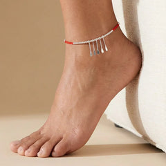 Red-Silver Bead Anklet - Single