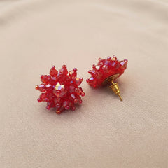 Red Beads Handmade Stud Earrings