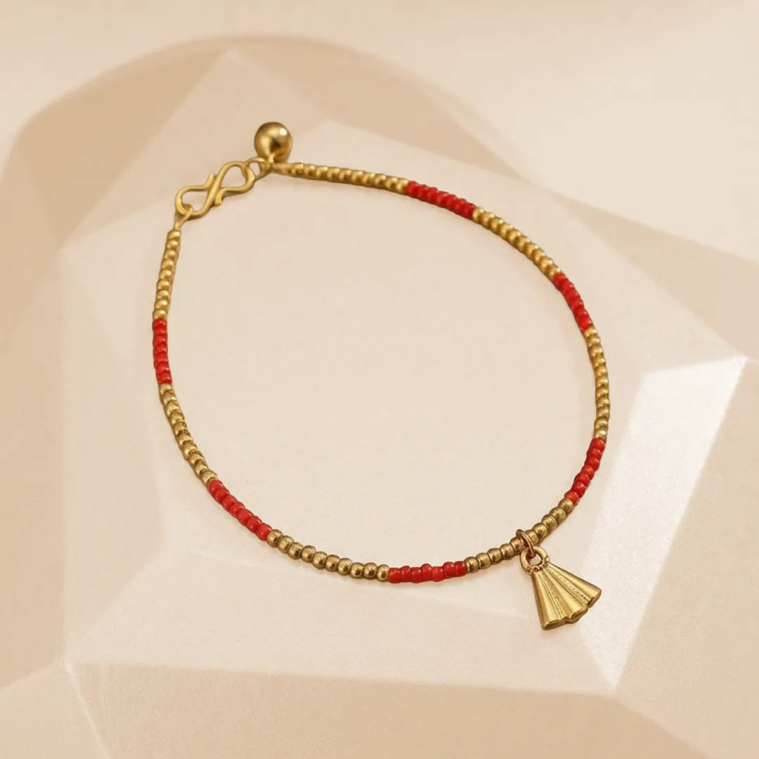 Red Golden Beads Anklet - Single