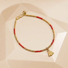 Red Golden Beads Anklet - Single