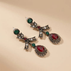 Red Green Stone Turkish Drop Earrings - Small