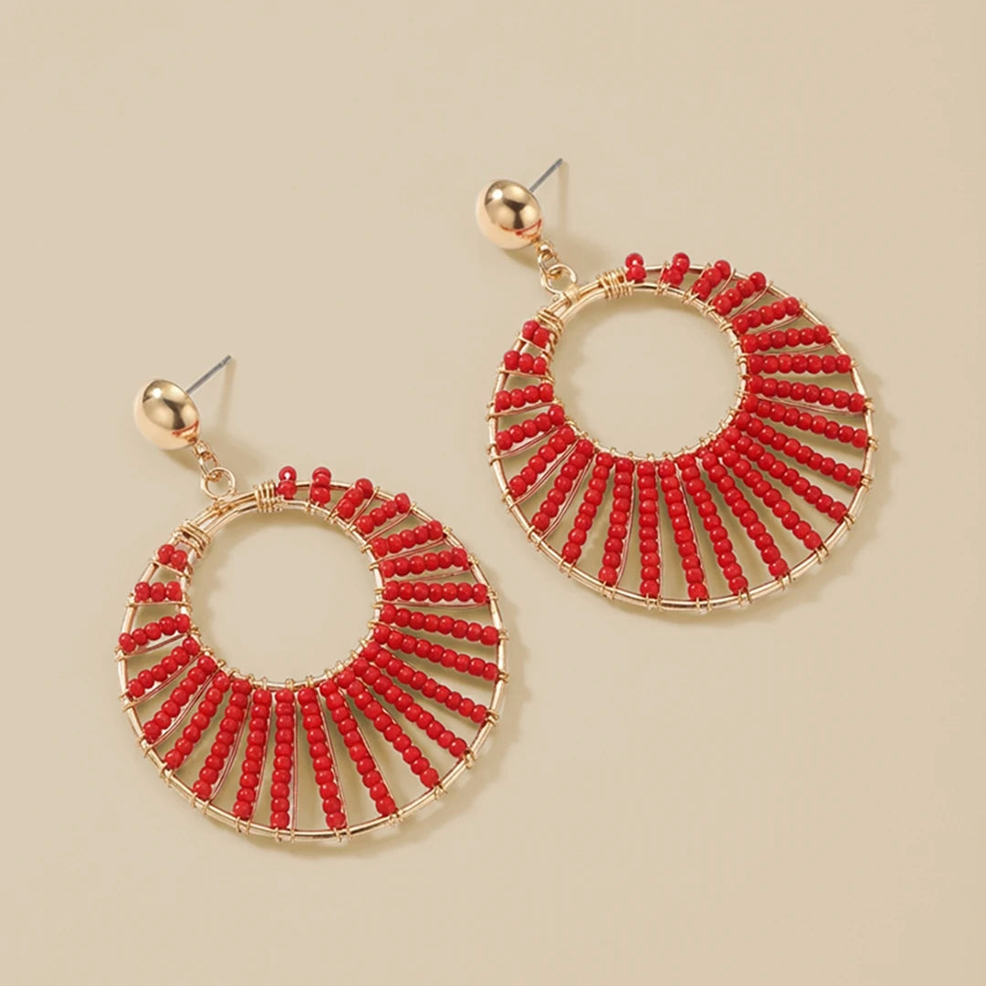 Golden Red Beads Earrings