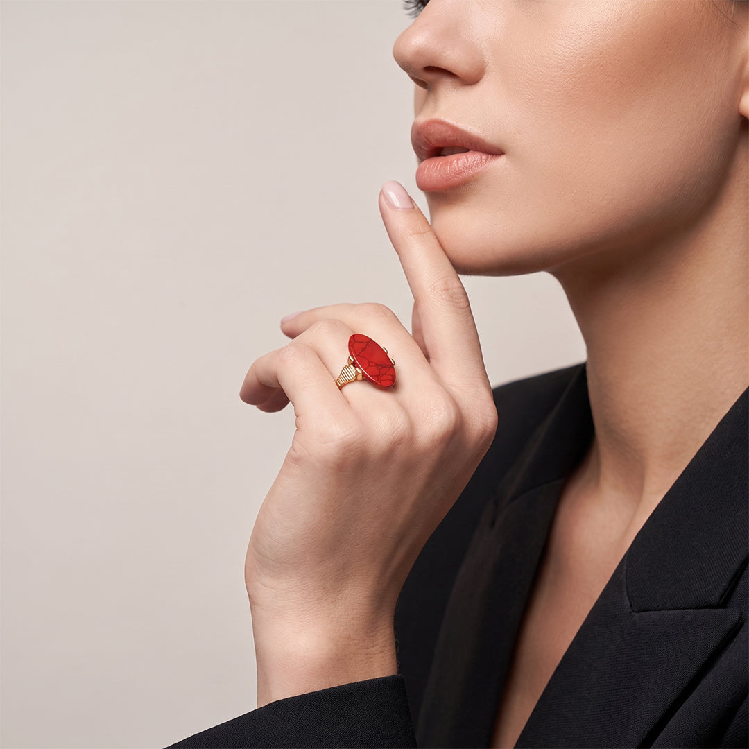 Red Oval Faux Stone Ring