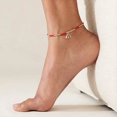 Red Silver Beads Anklet - Single