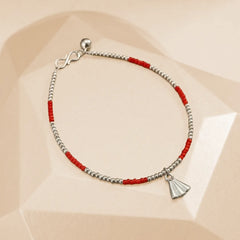 Red Silver Beads Anklet - Single