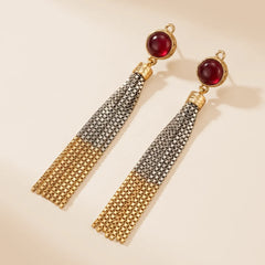 Red Stone Egyptian Drop Earrings - Long