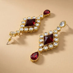 Red Stone Kundan Jhumka Earrings - Large