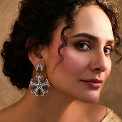 Red Stone Turkish Floral Earrings