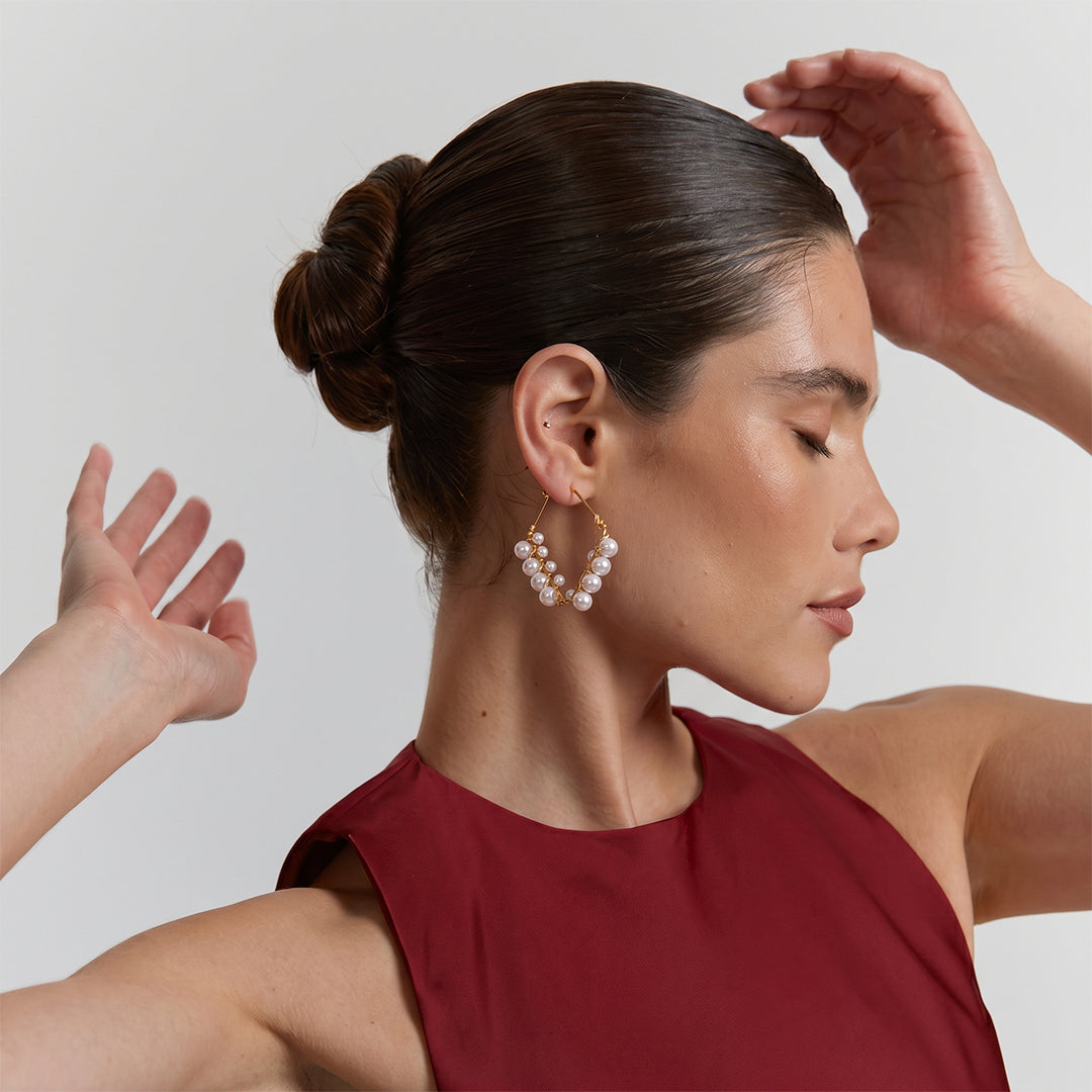 Rombo Pearl Hoop Earrings - Medium