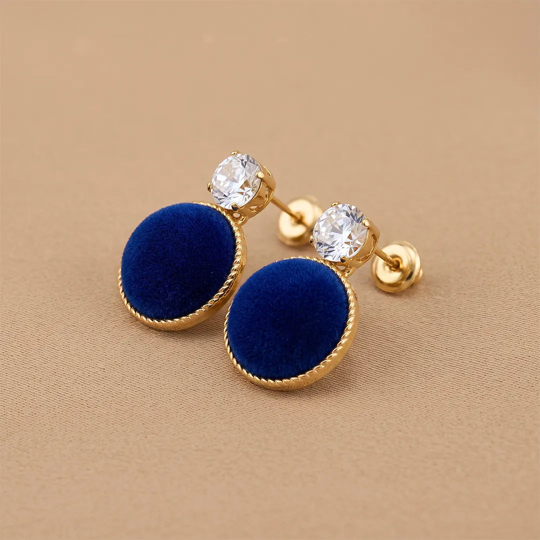 Round Metallic Velvet Earrings - Blue