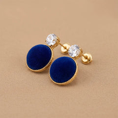 Round Metallic Velvet Earrings - Blue