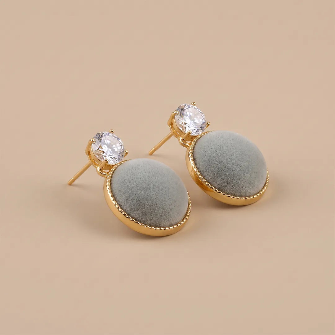 Round Metallic Velvet Earrings - Grey