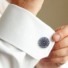 Round Silver Stone Cufflinks
