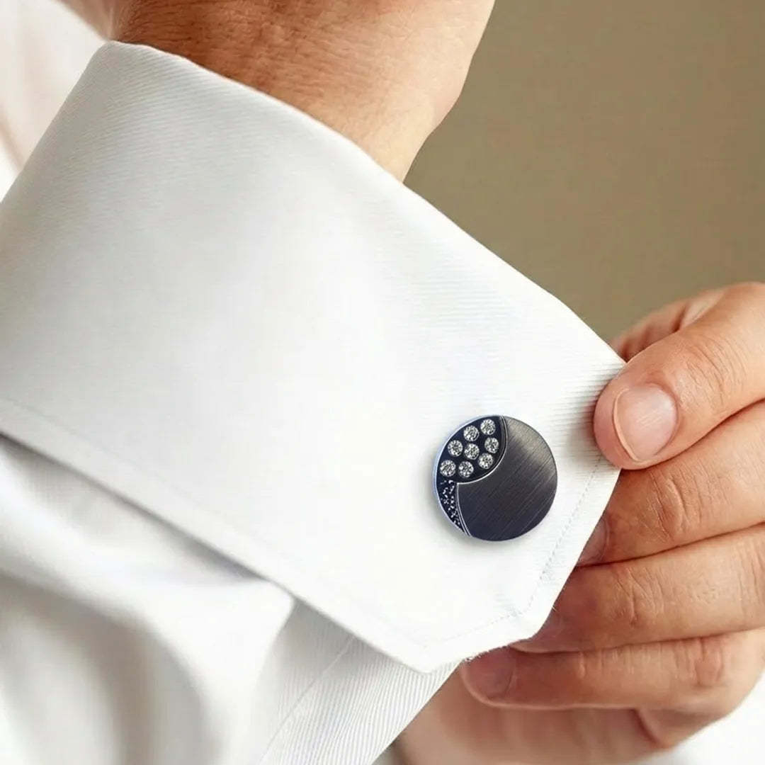 Round Stone Silver Cufflinks