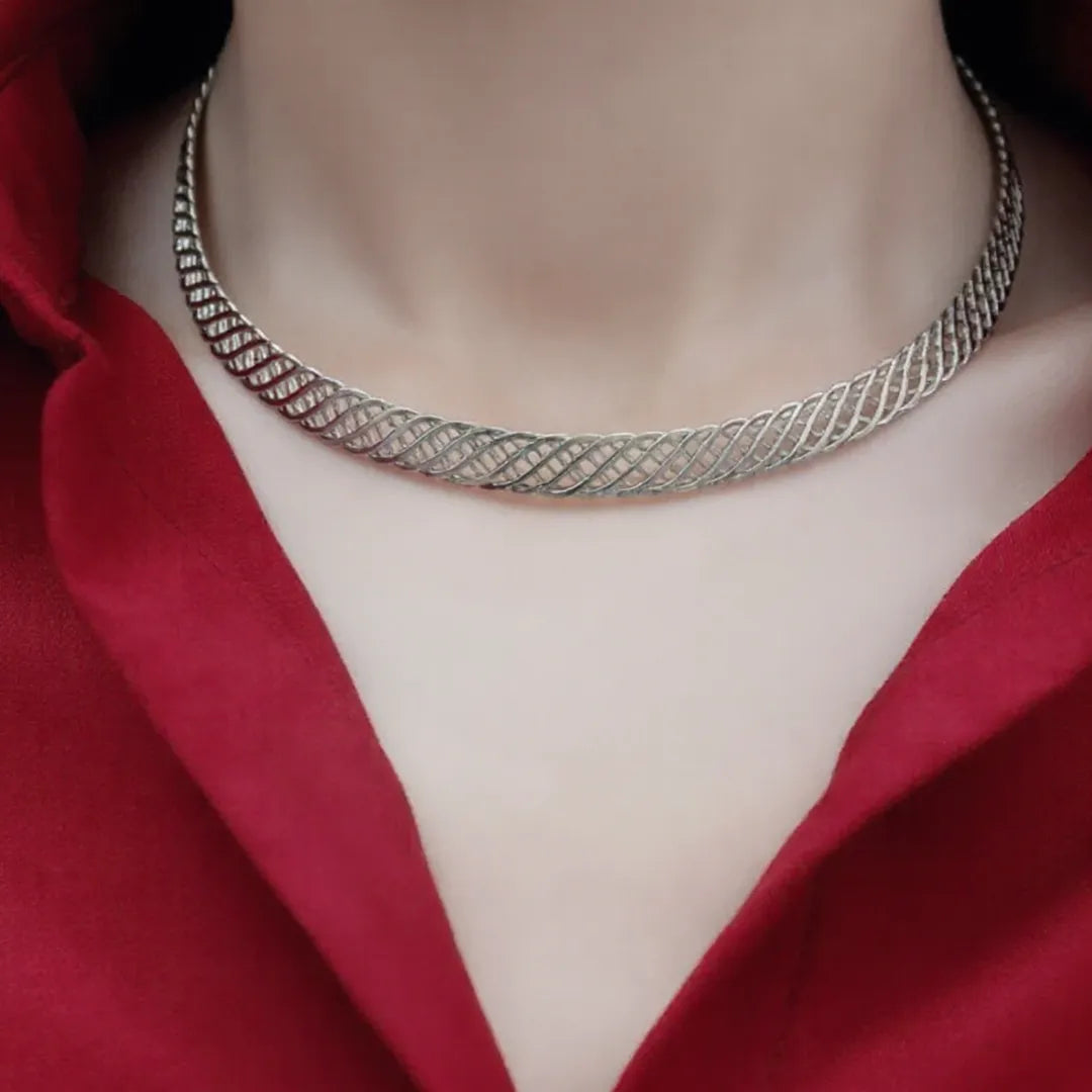 Silver Metallic Mesh Net Choker