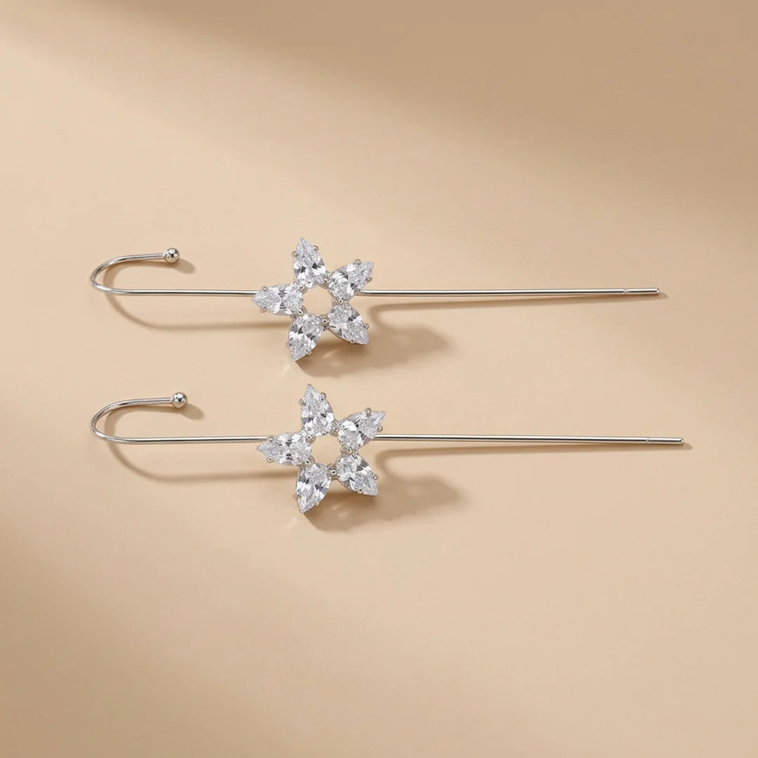 Silver Flower Dimond Ear Cuffs