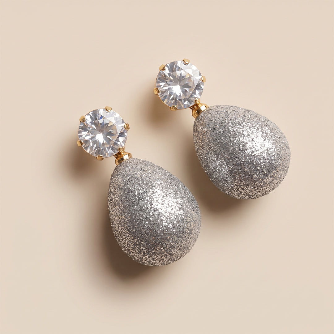 Silver Glitter Stone Earrings