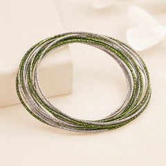 Silver Green Metallic Bangle Set