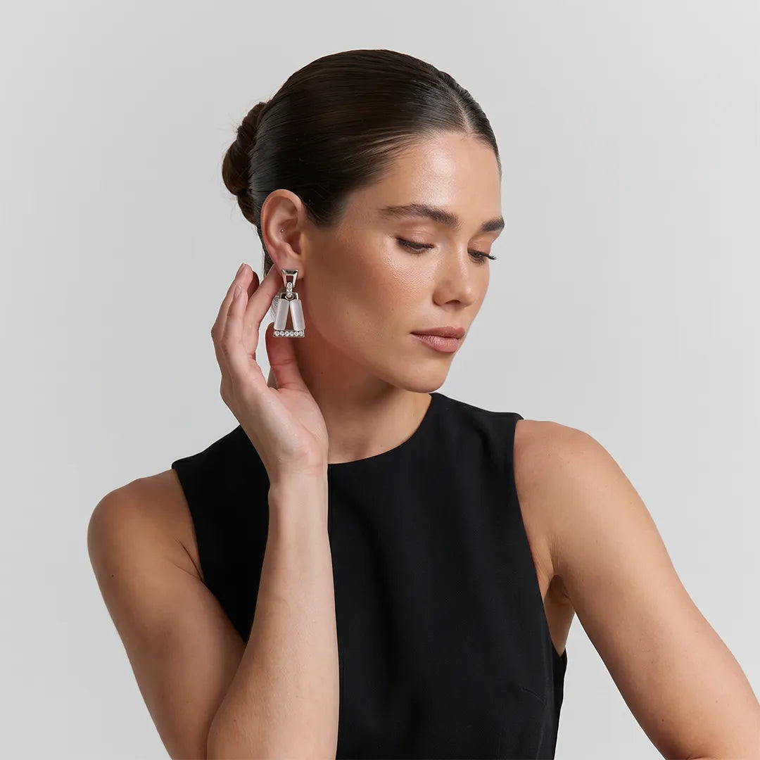 Silver Grey Stone Alpha Earrings