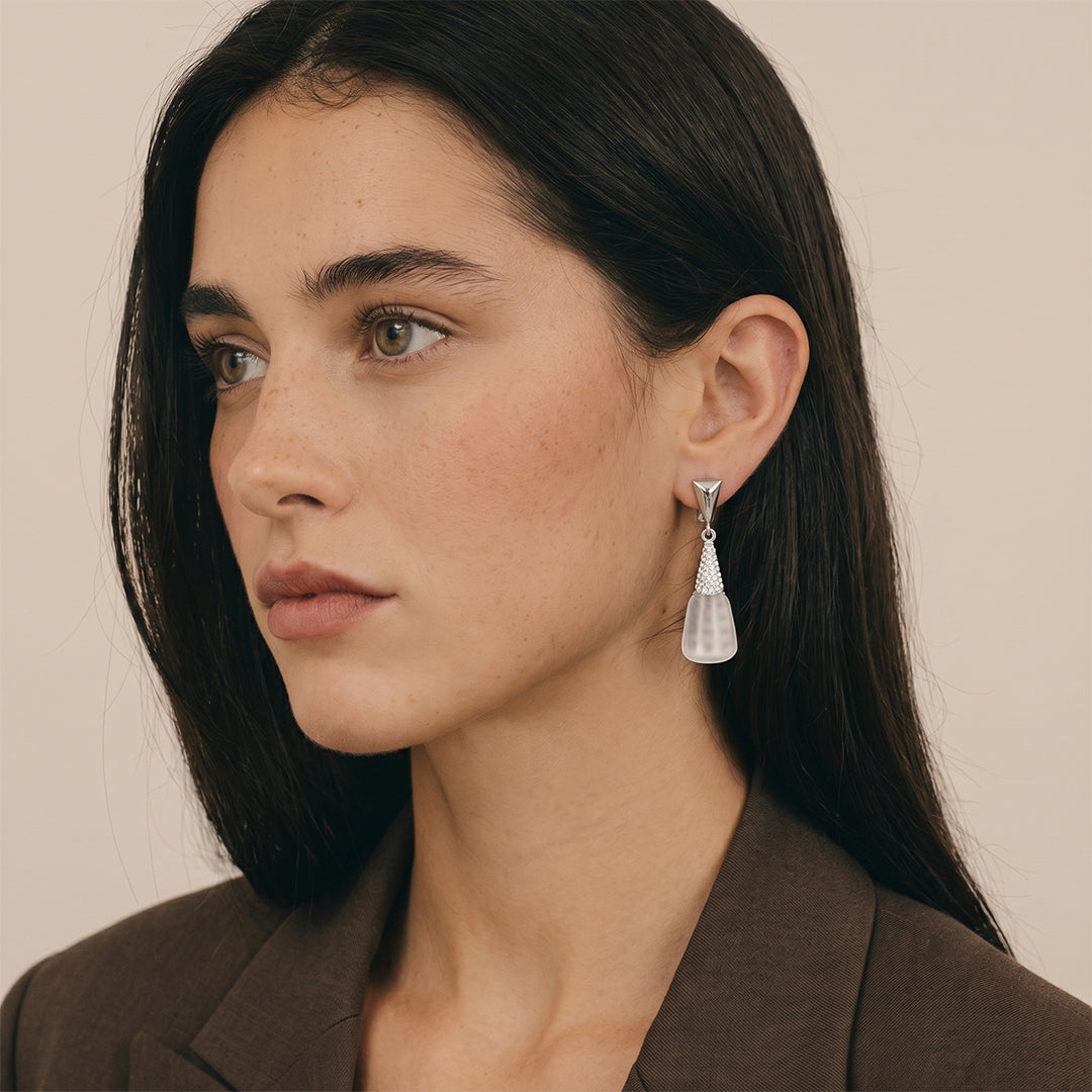 Silver Grey Stone Drop Earrings