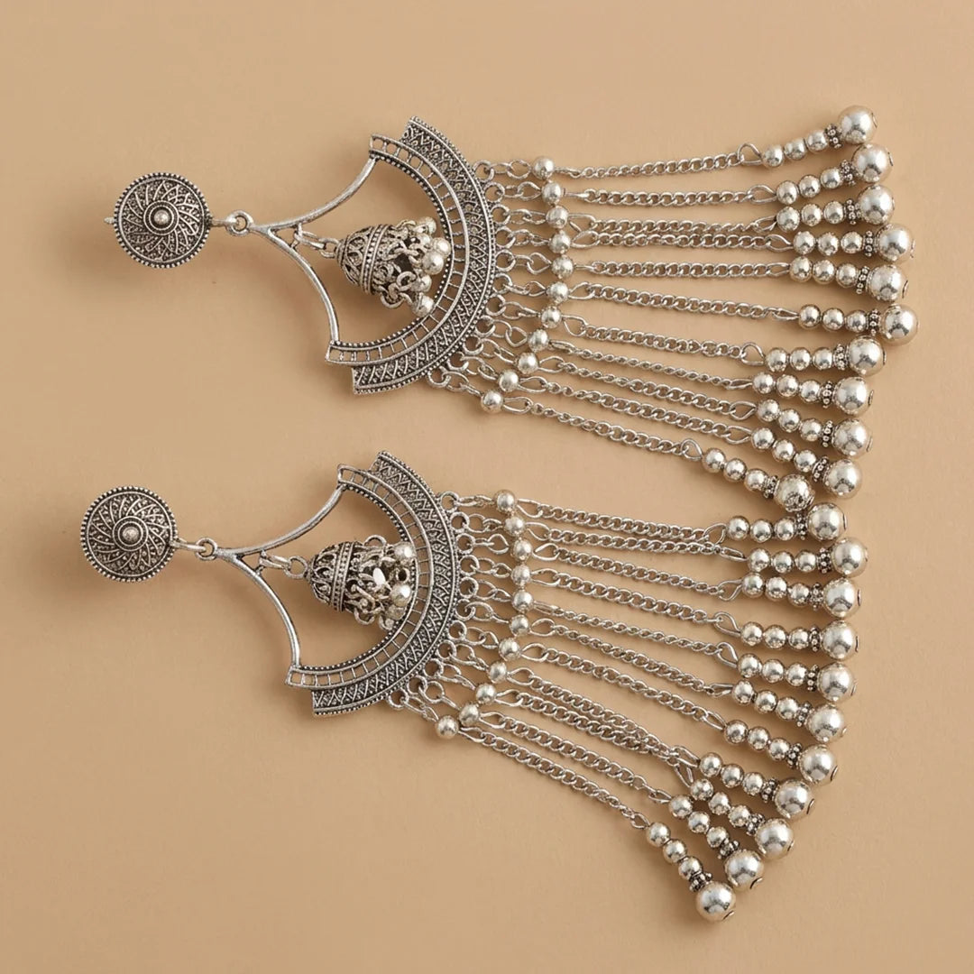Silver Jhumka Drop Earrings - Large