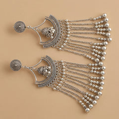 Silver Jhumka Drop Earrings - Large