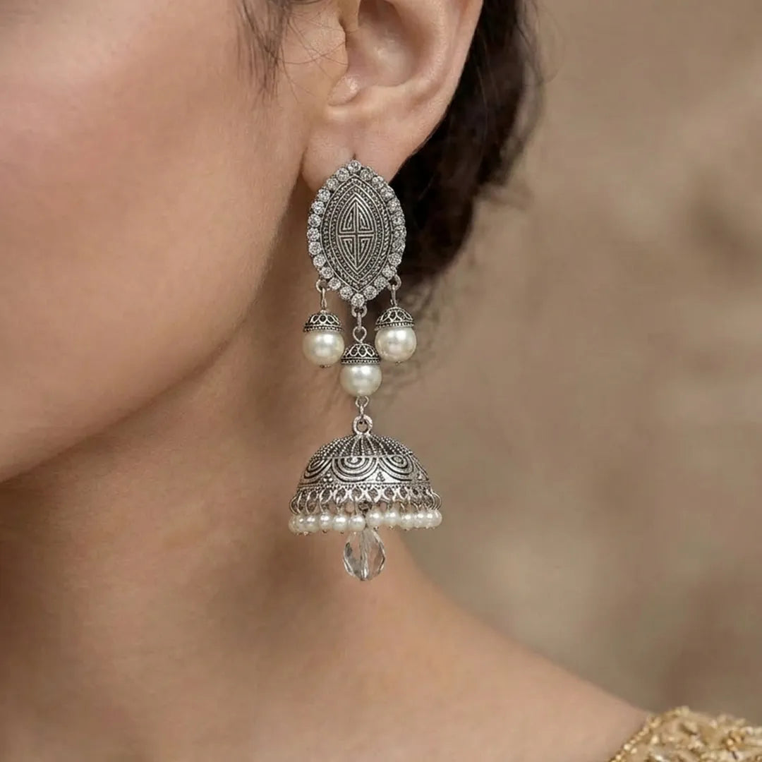 Silver Jhumka Earrings - Large