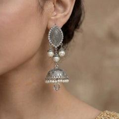 Silver Jhumka Earrings - Large