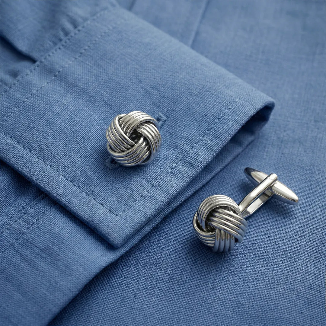 Silver Line Knot Stone Cufflinks