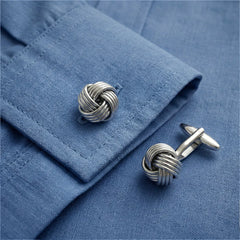 Silver Line Knot Stone Cufflinks