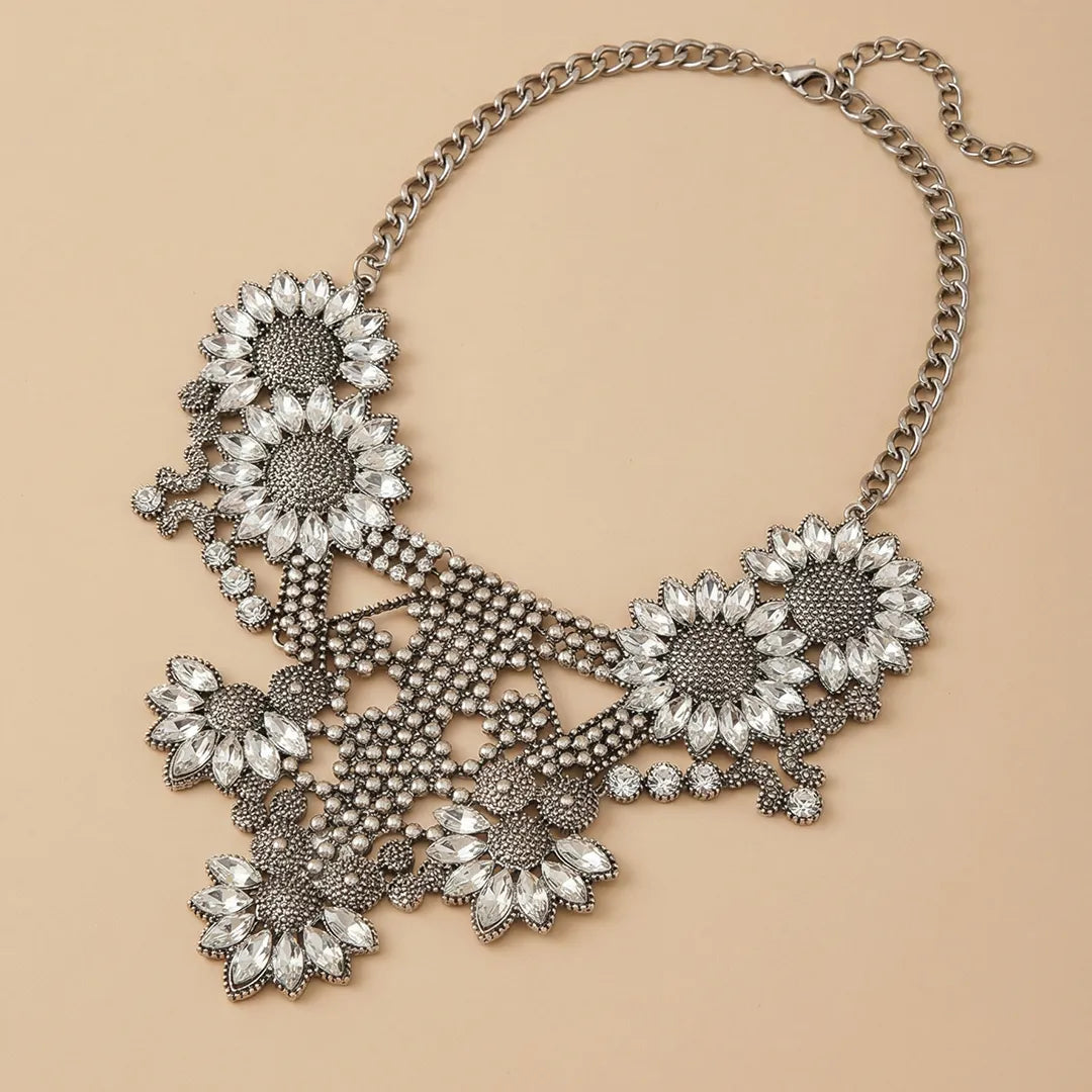 Silver Metallic Floral Necklace